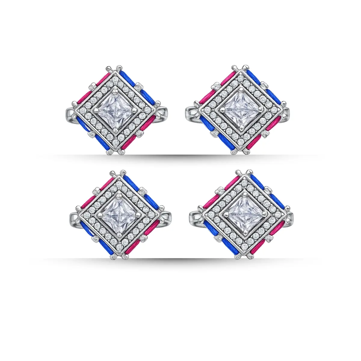 925 Sterling Silver A Toe Ring Pair Of 2 Geometric Square Inspired Designer Pattern For Women